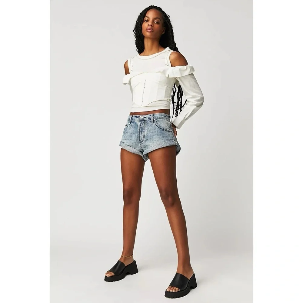 NWT Free People OneTeaspoon Bandits Low Waist Jean Shorts Blue Salty Dog